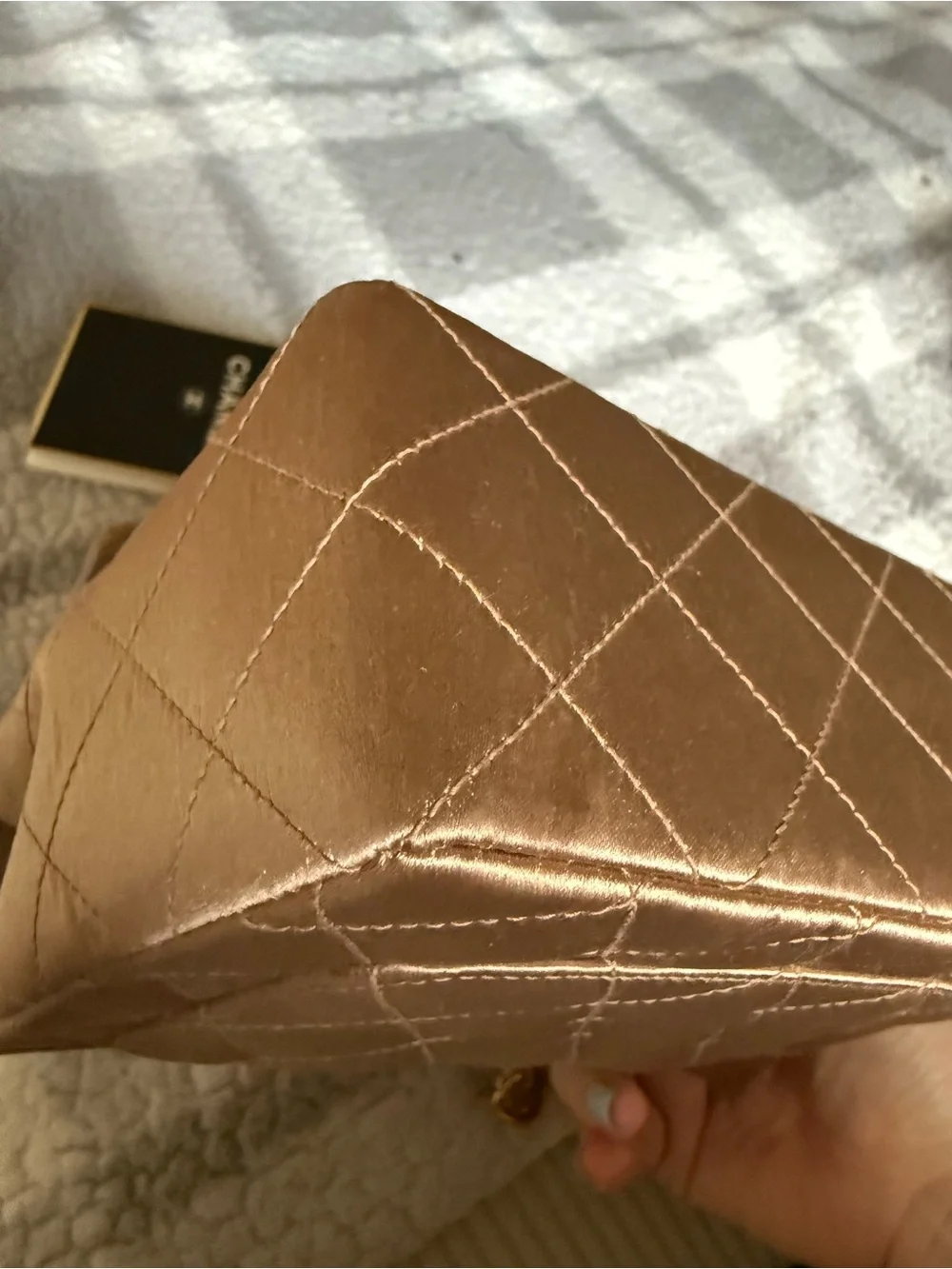 Chanel Quilted Gold Satin Mini Square Classic Single Flap Bag